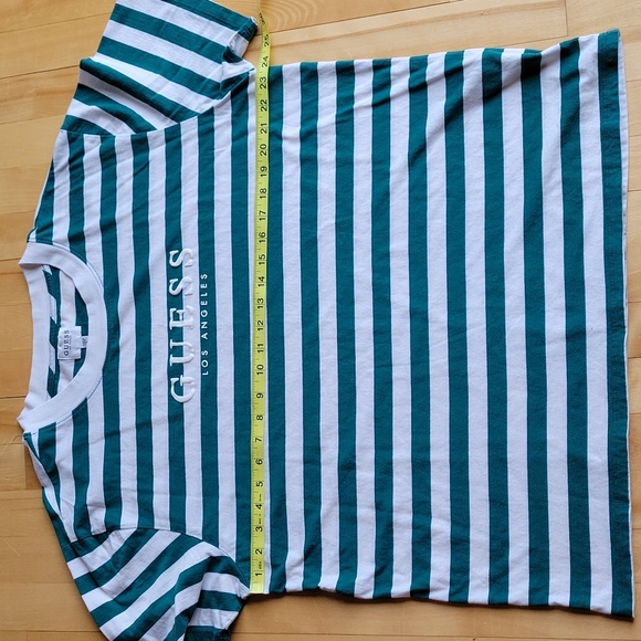 Guess Green White Striped Short Sleeve T Shirt Large - Picture 6 of 8